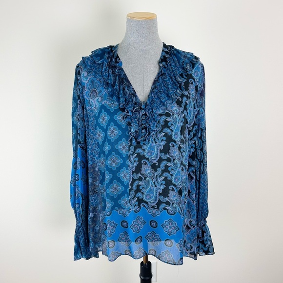 Kobi Halperin Winnie Blue Paisley Ruffle Top - no‎ size - Picture 1 of 7